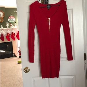 Red sweater dress with zipper